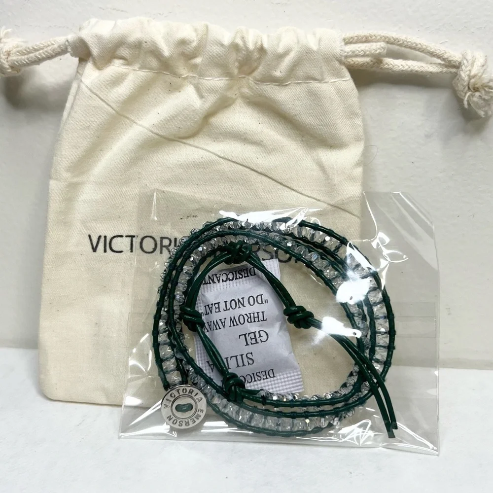 Victoria Emerson Dark Green and Clear Beaded Wrap Bracelet